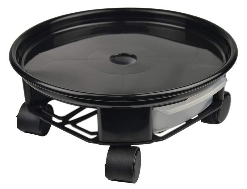 AMKOSKR 1 Pack 15" Black Plant Caddy with Easy Moving Caster Wheels and a Water Container Round Movable Planter Dolly Trolley Tray Pallet Outdoor Indoor Tree Flower Stand Planter - Image 1